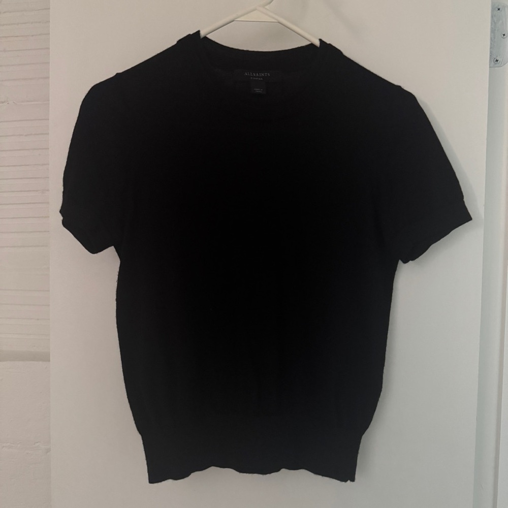 All Saints Bern Crew Neck Merino Wool T-Shirt Tee Black XS